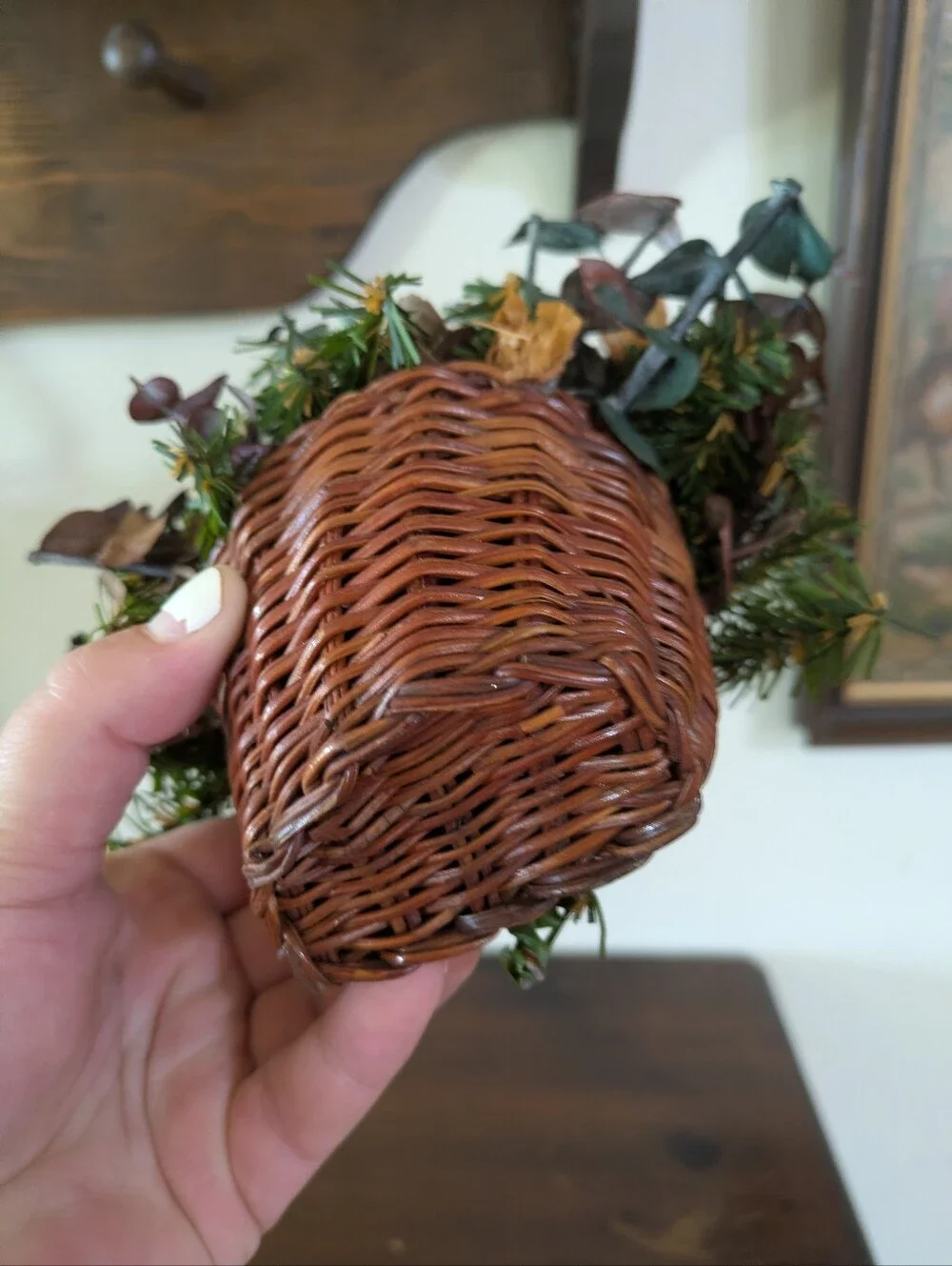 Vintage Tabletop Dried Floral Christmas Tree Basket Cottagecore Boho Decor
